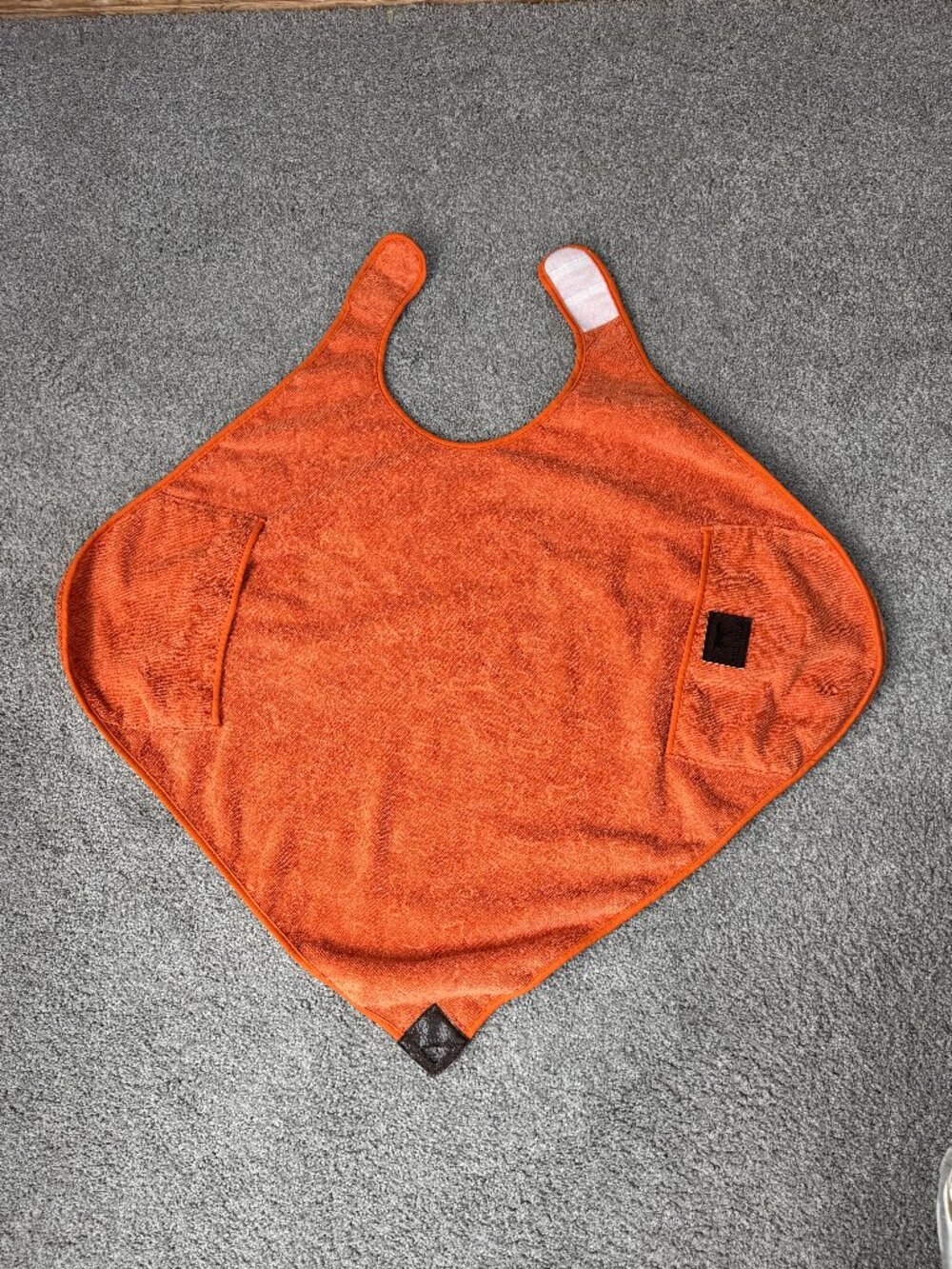 TALL TAILS Pet drying coat towel. Orange microfiber terry cloth w/ hand pockets